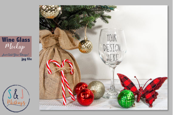 Christmas Wine Glass Mockup