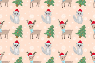 Cute Christmas Deer and Raccoon Pattern
