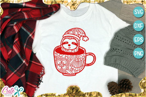 Zentangle Sloth Christmas T-Shirt Designs